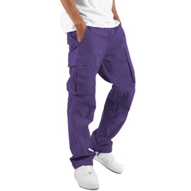Men's Casual Cargo Pants Hiking Pants Workout Joggers Sweatpants for Men,Purple,S