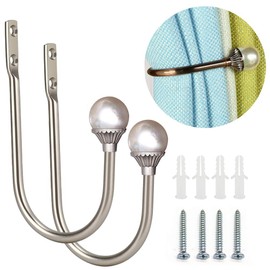 Coolnice 2 Pack Curtain Holdbacks Wall Mounted Curtain Tiebacks Hooks Plastic Pearl U Shape Curtain Tiebacks with Screws Curtain Ties for Home Office-Silver