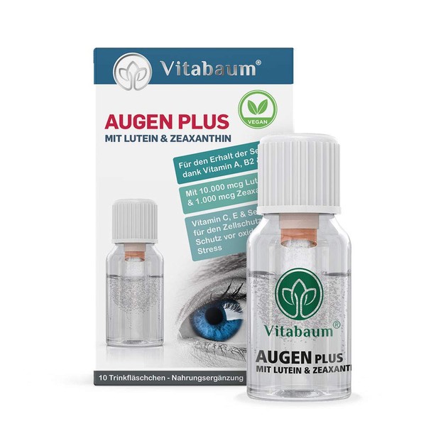 Vitabaum Augen Plus with 10,000 mcg Lutein and 1,000 mcg Zeaxanthin, Vitamin A, B2 and Zinc (for Preservation of Vision) 10 Drinking Bottles of 10 ml, Vegan