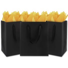 Argivean Medium Black Gift Bags: 3pcs 8x5x10 Inch Gift Bags With Handle For Wedding Party Birthday Business (With Gold Tissue Paper)