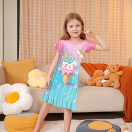 LQSZ Unicorn Girls Nightgown Short Sleeves Pajamas Princess Casual Dress for Girls 4 5t