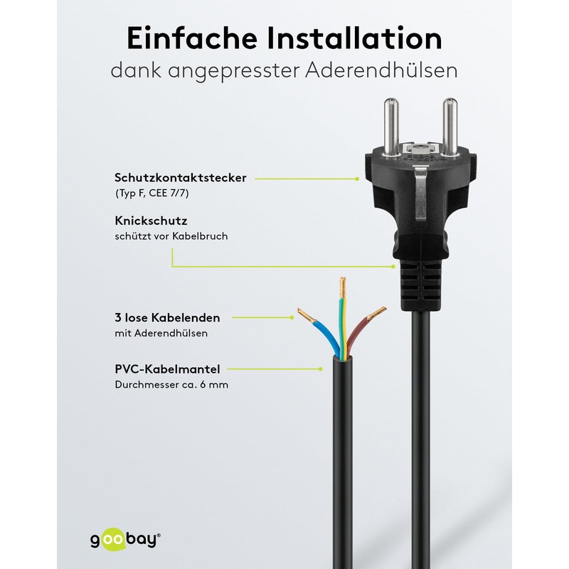 Goobay 51327 Power Cable with Open Cable Ends & Pressed