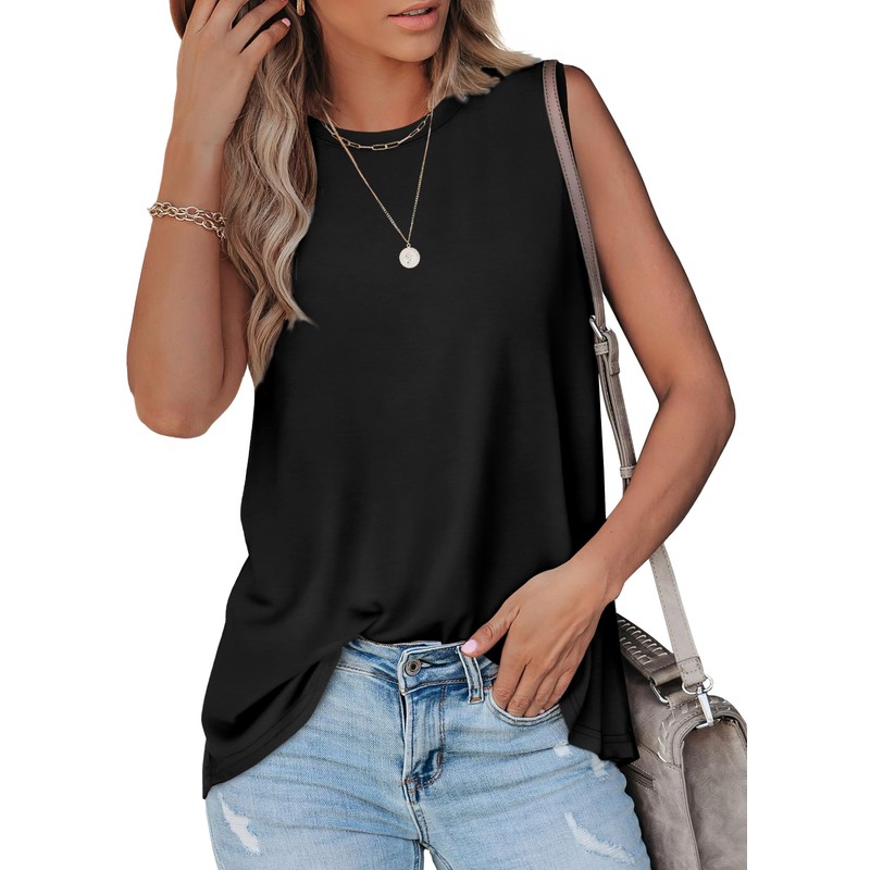 OFEEFAN Womens Tops Summer 2025 High Neck Black Tank Top