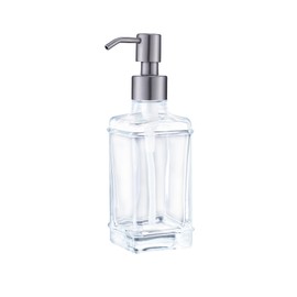 Fonveth Clear Glass Soap Dispenser with Brushed Nickel Pump, 10 OZ Rectangle Glass Bottle with Stainless Steel Pump Refillable Liquid Hand Soap Dispenser Square Slim for Bathroom Kitchen
