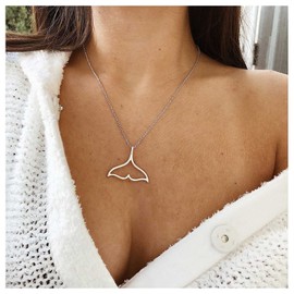 Cimenexe Bohemian Mermaid Fishtail Choker Necklace Silver Fishtail Pendant Necklace Hollow Mermaid Tail Necklace Minimal Chain Jewellery for Women and Girls