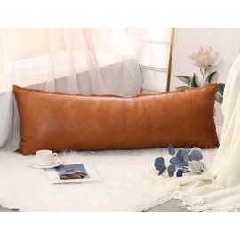 NUYECY Faux Leather Long Pillow Cover 14 x 36 Inch,Decorative Extra Long Pillow Covers Case for Bed Farmhouse Sofa Couch Livingroom,Vegan Brown