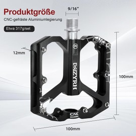 MZYRH Mountain Bike Pedals MTB Pedals, 9/16 Inch 3 Bearing Bicycle Pedals, Non-Slip Lightweight Aluminium Alloy Bicycle Platform Pedals for Mountain Bike, Road Bike (Black)
