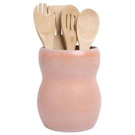 Palais Essentials Ceramic Utensil Crock Utensil Holder (Coral Orange Belly 7" High)