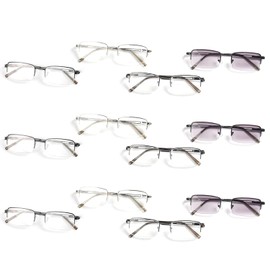 BLUELESS Metal Half-rim Reading Glasses Men 12-pack Readers(9 Pairs Reading Glasses & 3 Pairs Reading Sunglasses) +1.25