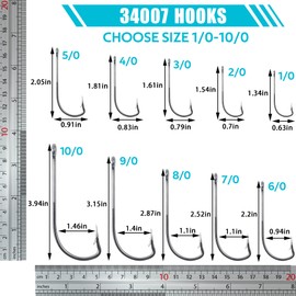 Saltwater Fishing Hooks,40pcs Stainless Steel Forged Long Shank Hooks O'shaughnessy Fish Hooks 34007 White Big Extra Fishing Hooks for Saltwater Freshwater Size 1/0-10/0 (10/0-40 Pack)