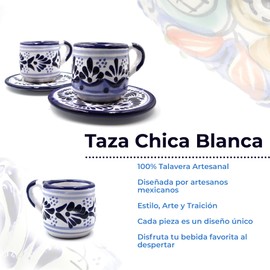 Nubexpo | Juego de Tazas de café expresso de Talavera Poblana | Artesanía Mexicana | Tazas para cafe mexicanas | Vajilla de 2 pzas | Juego de tazas de cafe