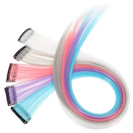 PACKOVE 15pcs Clip-in Hair Extensions for Women Straight Synthetic Hairpieces in Mint Blossom Pink White Tea Gray and Pure White Easy to Use Comfortable and Glamorous Hair Decor