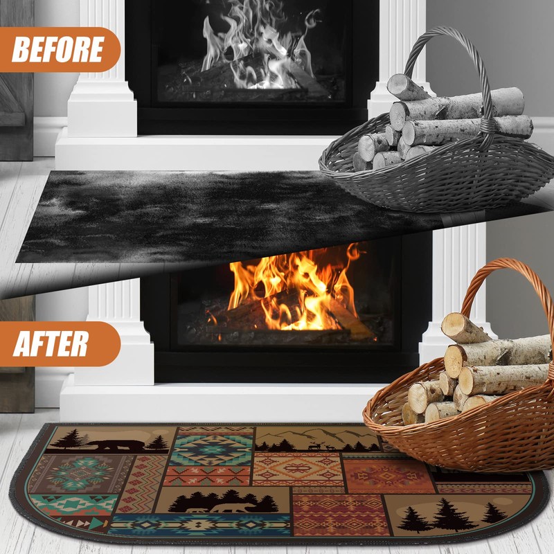Demissle Fireplace Hearth Rug Fireplace Mats Cabin Southwestern Fireproof Fire