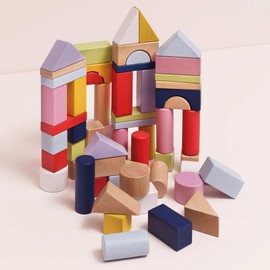 Le Toy Van - Educational Wooden Building Blocks 60 Piece Set Toy | Montessori Style Shape & Colour Development Toy - Suitable for 12 Months + (PL135)