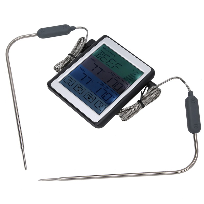 Digital Thermometer Dual Probe Meat Temperature Meter Tester Timer Alarm