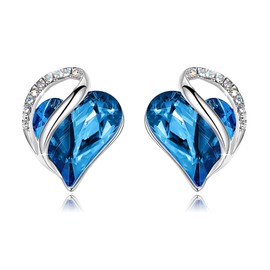 RLHRNDE Rhinestone Heart Stud Earrings for Women Fashion Cubic Zirconia Crystal Heart Earrings Hypoallergenic Lightweight Earrings Valentines Day Gifts for Her Outfits Accessories (Sea Blue)