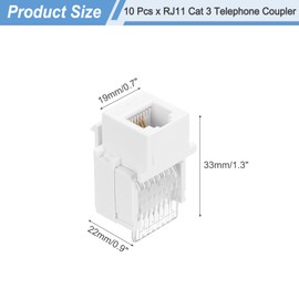 MECCANIXITY 10 Pack RJ11 Cat 3 Telephone Jack, Cat3 Coupler Phone No Punch Down Tool-Free Module Connector Adapter, White, 19mm