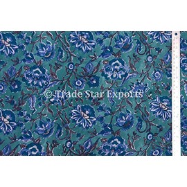 Trade Star 100% Cotton Voile Running Floral Print Fabric 3 Yard Indian Traditional Hand Block Print Fabric Natural Dye Fabric by The Yard for Sewing for Kids Dress of Width 44 Inches