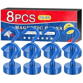 20Pack Heavy Duty Magnetic Hooks, 25 lbs Strong Neodymium Magnet Hooks for Hanging, Magnet with Hook for Cruise, Grill, Fridge - Size: 8 Pack | Color: Blue