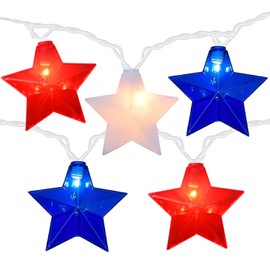 20Pcs 4th of July Decor Star Lights - 17Ft Red White and Blue Star String Lights Plug in Patriotic Decor Memorial Day Lights 4th of July Decorations for Home Yard Patio Party Lights(2 Set, 0.84W)