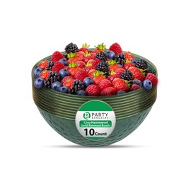 PARTY BARGAINS 12 oz Plastic Bowls, Transparent Green, Gold Rim, 10 Pack