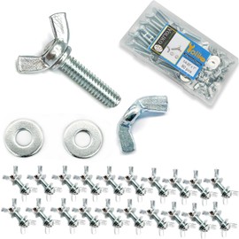 Yoliko 20 Sets (80 Pcs Total) Silver Zinc Coated 1/4"-20 x 1 Wing Screw Bolts Wing Nuts and Flat Washers Kit Hand Twist Tighten Wing Head Butterfly Screws and Nut Fasteners Assorted Kit