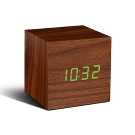 Gingko Design Ginko Design Cube Click Clock Walnut/Green LED