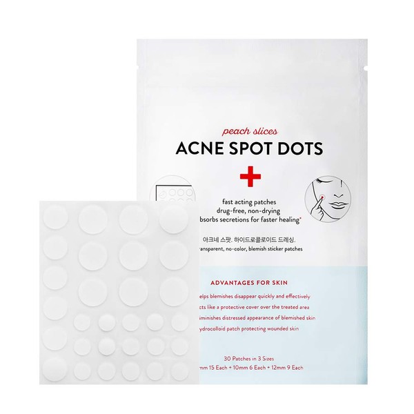 Peach Slices Acne Spot Dots - Hydrocolloid Patches for Acne Spot Treatment - Set of 30 Vegan Patches for Face