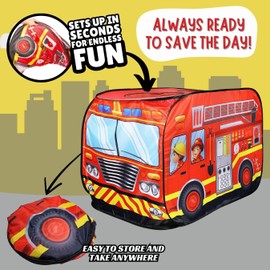 Pop Up Play Tent for Kids - My First Foldable Indoor & Outdoor Playhouse Vehicle Toys for Toddlers, Boys and Girls (Fire Truck)
