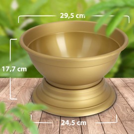 KADAX Flower Bowl with Base, Weatherproof Plastic Plant Bowl, Ball Bowl for Chrysanthemums, Pansies, Flower Vase (Diameter 29.5 cm, Gold)