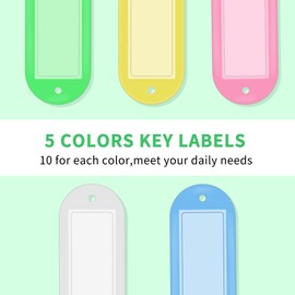 Toplive Tag Keychain, Name Tags, Set of 50, 5 Colors, Number Tags, Luggage Tags, Name Tag Clip Holder, Plastic, Metal, Keyring Tags, ID Key Ring Tags, Commercial Use, Lightweight, Portable, Oval Shape