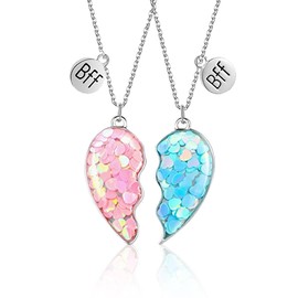 AFCJLTO Pack of 2 BFF Necklaces, Friendship Necklaces, Friendship Necklaces, Best Friends Chains Splicing Heart Friendship Chain BFF Necklace for 2 Girls, Birthday Gifts