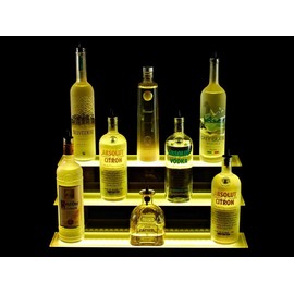 ECUTEE 24 Inch 3 Tier 7 Colors LED Lighted Liquor Wine Bottle Display Illuminated Liquor Bottle Bar Display Stand LED Display Shelf Lighting Shelves w/Remote Control for Home/bar Parties ect