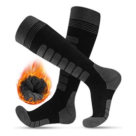 KEECOW Merino Wool Ski Socks for Men & Women 2 Pairs, Thermal Warm Socks for Winter Snowboarding Hunting Outdoor - Knee-high (US, Alpha, X-Large, Regular, Regular, Black)