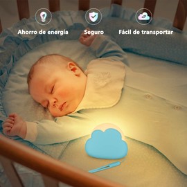 AINSEALA Luz de noche 2 Paquetes, night light led recargables, luz nocturna para bebe portátil regulable, lampara de noche recamara para dormitorios de niñas y niños, Regalo Ideal, blanco + azul