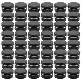Foraineam 48 Pack 1 oz. Aluminum Round Lip Balm Tin Containers with Screw Lid - Metal Storage Travel Tins Matte Black Empty Tin Jars