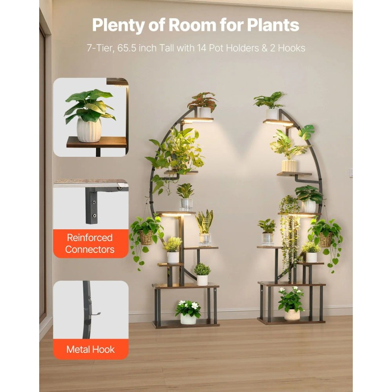 65.5 Inch 7 Tier Lighted Indoor Plant Stand Metal Corner