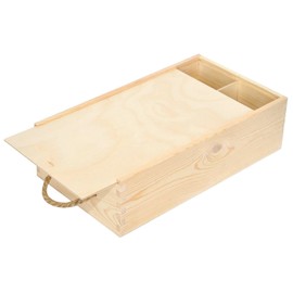 Creative Deco Wooden Wine Box Made of Natural Pine Wood | Wine Box for 2 Bottles with Sliding Lid and Carry Cord | 35 x 21 x 11 cm | Perfect for Storage, Decoration or as a Gift Box