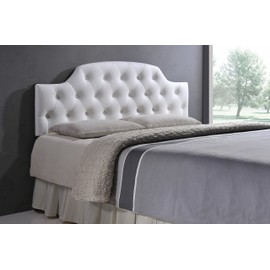 Baxton Studio Wholesale Interiors Morris Modern and Contemporary Faux Leather Upholstered Button-Tufted Scalloped Headboard, Queen, White