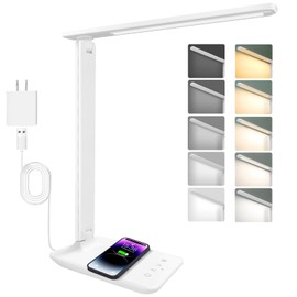 Jumoking Desk Lamp LED Dimmable Eye Protection, Desk Lamp with 5 Colours and 5 Brightness Levels, Table Lamp with USB Charging Port, Touch Control for Children, Bedrooms, Reading, Offices (White Pro)