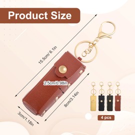 4Pcs Lipstick Holder Keychain, PU Leather Chapstick Case Keychain with Metal Key Ring for Women Travel (Black, Green, Brown, Yellow)
