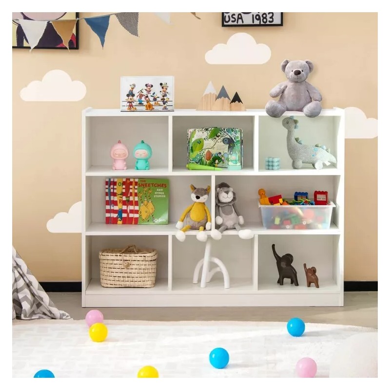 Costway 3-Tier Open Bookcase 8-Cube Floor Standing Storage Shelves Display