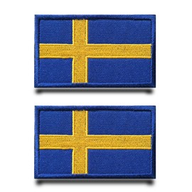 Pack of 2 Sweden Flag Patch Embroidery Tactical Military Sweden Patch with Nylon Airsoft Patch for Jacket Backpacks Tactical Clothing Bags Badge Embroidery Tapes