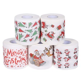 5 Rolls Merry Christmas Toilet Paper Santa Tissue Napkin Disposable Toilet Paper Prank for Fun Birthday Party Novelty Gift Idea