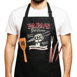 MoonWorks® Premium BBQ Apron for Men Grandpa's / Dad's Barbecue Service King of Barbecue Tongs Gift Father Grandfather Father's Day, Barbecue service dad black