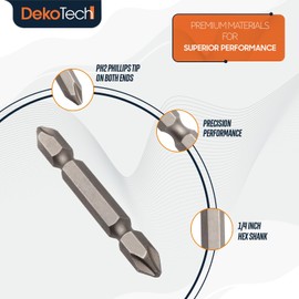 S2 Steel Screwdriver Bits, PH2 Phillips and Slotted Flat Head, Double-Ended 65mm,110mm – High-Strength, Wear-Resistant, Magnetic Tips for Precision Fastening and Versatile Use (65mm (Pack 10))