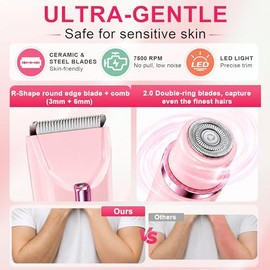 Bikini Trimmer for Women, 2 in 1 Dual Head Bikini Shaver for Sensitive Skin, Smooth Hair Removal with 3 Folding Eyebrow Razors