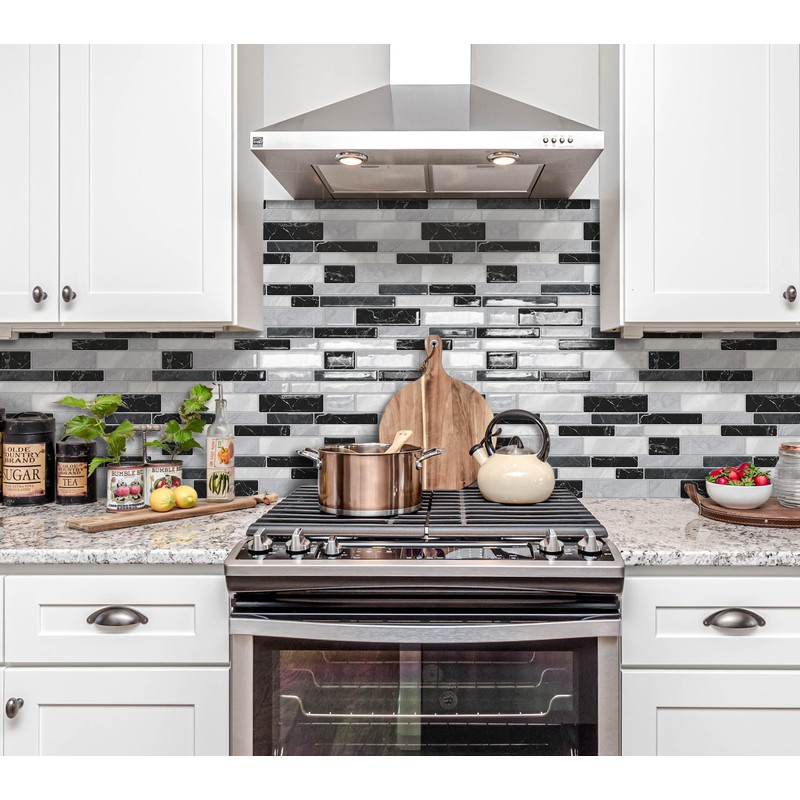 DEWOO Kitchen Backsplash Self Adhesive Wall 3D Marble Tiles Peel