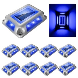 CREPOW Solar Deck Lights Driveway Dock Lights- 8 Packs Waterproof 1200mAh Solar Powered Outdoor LED Aluminum Dock Lighting Road Markers Step Light for Driveway Sidewalk Garden Pathway Yard (Blue)