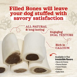 Natural Farm Peanut Butter Filled Bones (3-4 Inch, 6 Pack), Limited Ingredient, Natural Stuffed Dental Dog Bone Treats for Dogs, Made with Real Beef